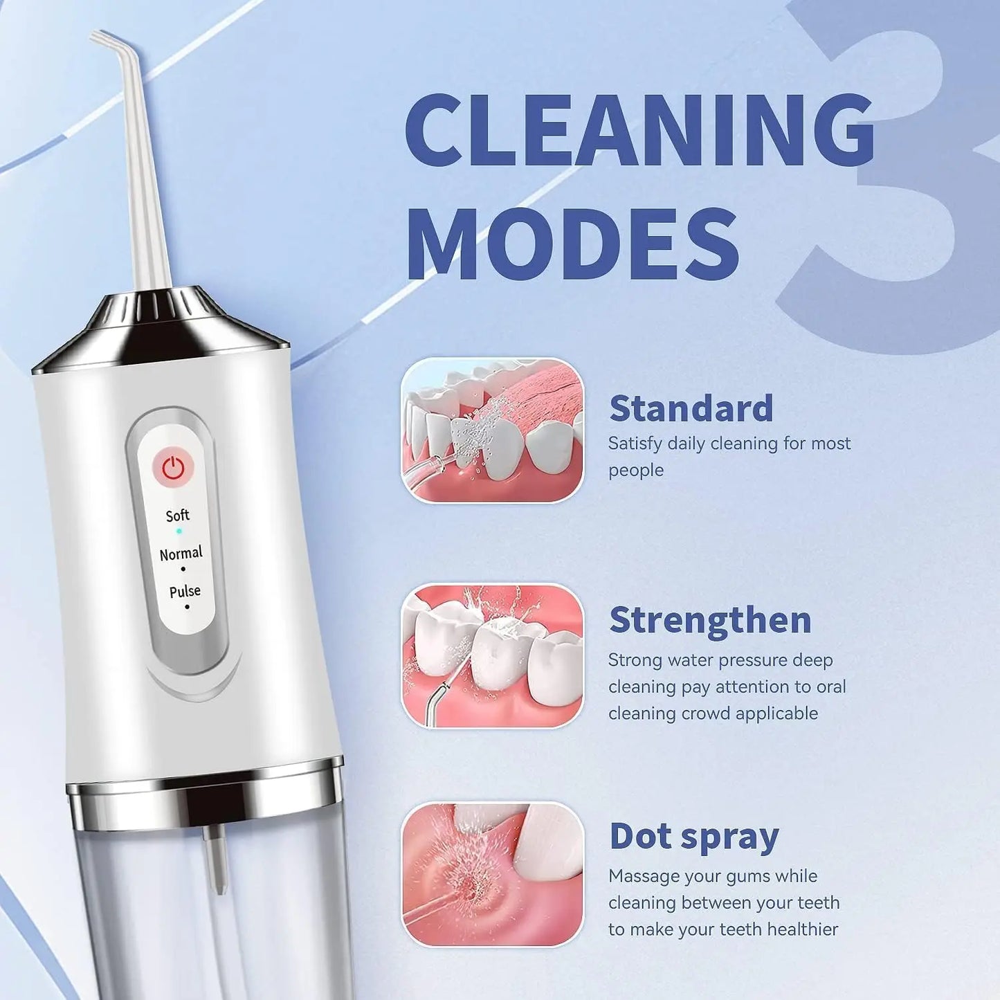 Water Flosser Cordless Teeth Cleaner Water Dental Flosser with 3 Modes 4 Jets Rechargeable IPX7 Waterproof for Travel Home