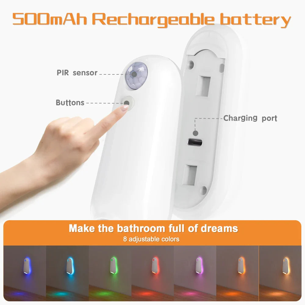 Motion Sensor RGB 7 Color Rechargeable Toilet Night Light