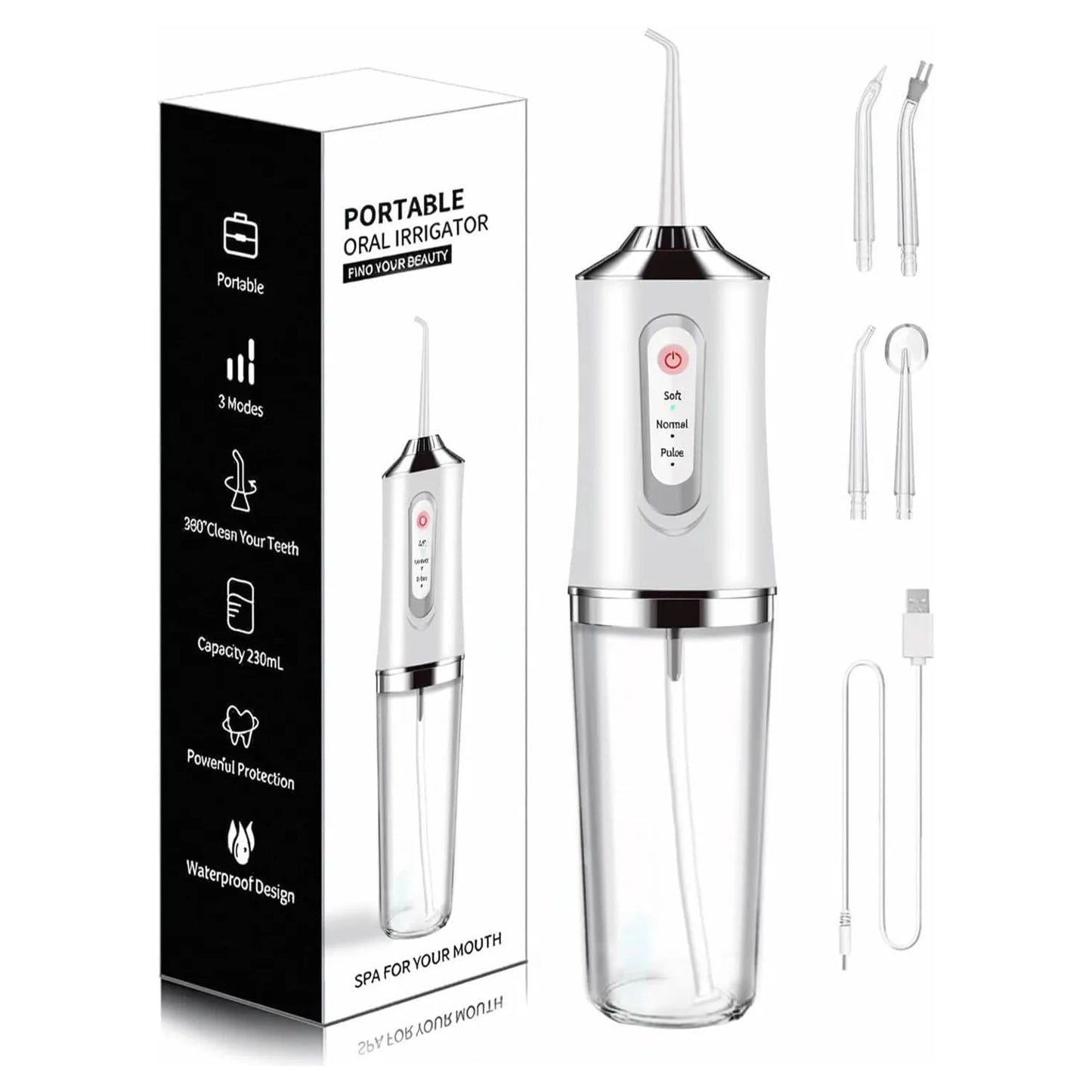 Water Flosser Cordless Teeth Cleaner Water Dental Flosser with 3 Modes 4 Jets Rechargeable IPX7 Waterproof for Travel Home