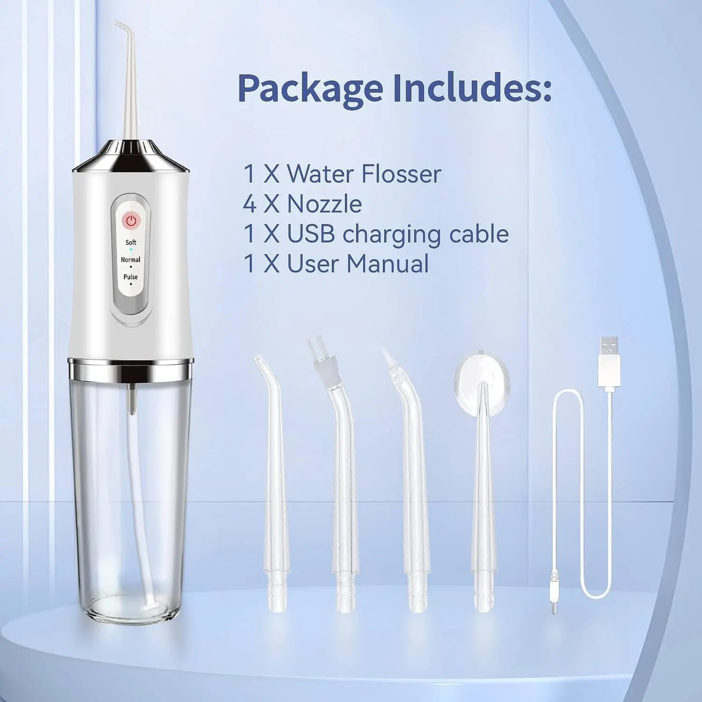 Water Flosser Cordless Teeth Cleaner Water Dental Flosser with 3 Modes 4 Jets Rechargeable IPX7 Waterproof for Travel Home