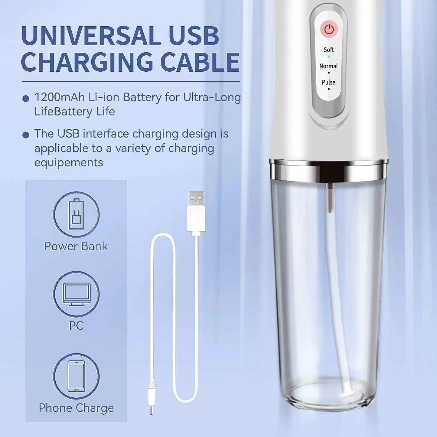 Water Flosser Cordless Teeth Cleaner Water Dental Flosser with 3 Modes 4 Jets Rechargeable IPX7 Waterproof for Travel Home