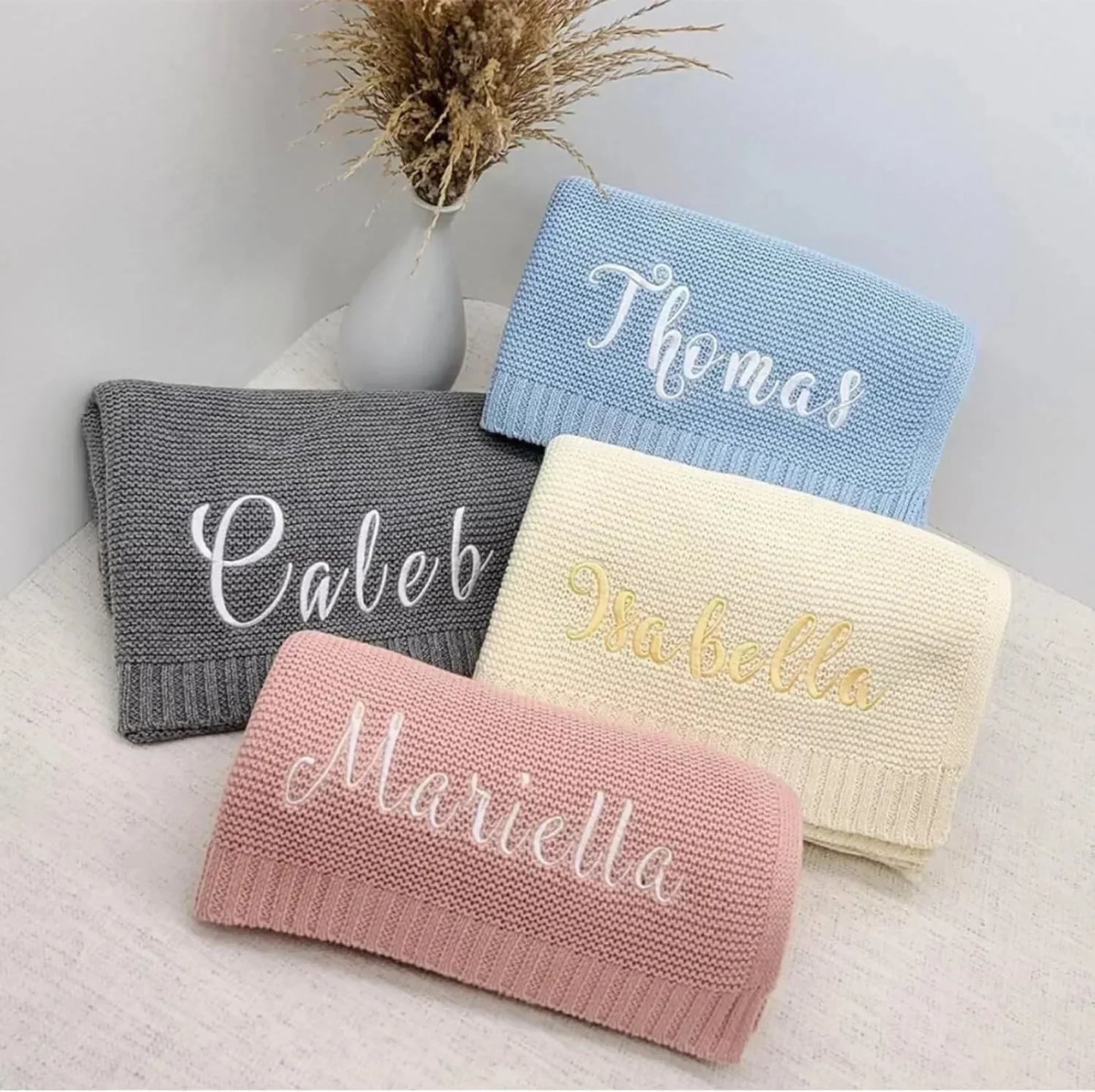 Personalized Name Baby Blanket Embroidered Name Knit Baby Blanket Newborn Gift New Mom Newborn Baby Girl Boy Christmas Gift