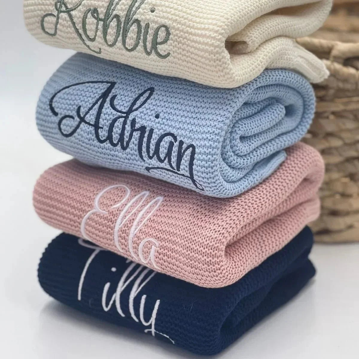 Personalized Name Baby Blanket Embroidered Name Knit Baby Blanket Newborn Gift New Mom Newborn Baby Girl Boy Christmas Gift