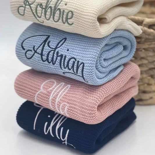 Personalized Name Baby Blanket Embroidered Name Knit Baby Blanket Newborn Gift New Mom Newborn Baby Girl Boy Christmas Gift