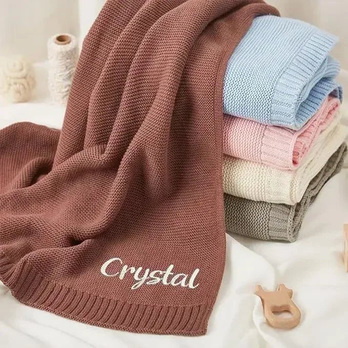 Personalized Name Baby Blanket Embroidered Name Knit Baby Blanket Newborn Gift New Mom Newborn Baby Girl Boy Christmas Gift
